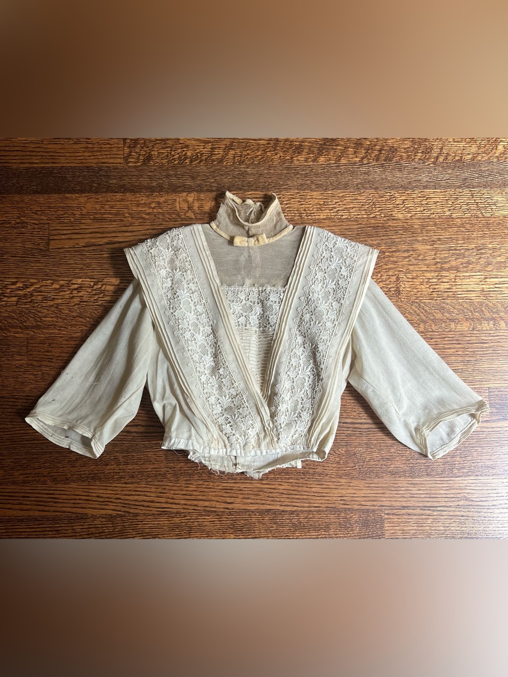 Antique High Neck Blouse, Edwardian Wool, Lace and Silk Velvet Bodice